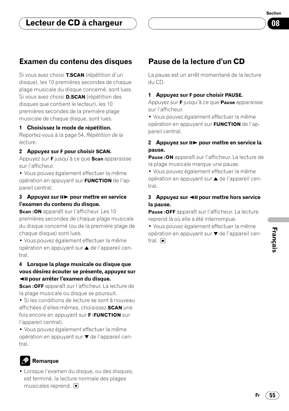 Lecteur de cd à chargeur, Examen du contenu des disques, Pause de la lecture d’un cd | Pioneer DVH-P7000R User Manual | Page 155 / 204