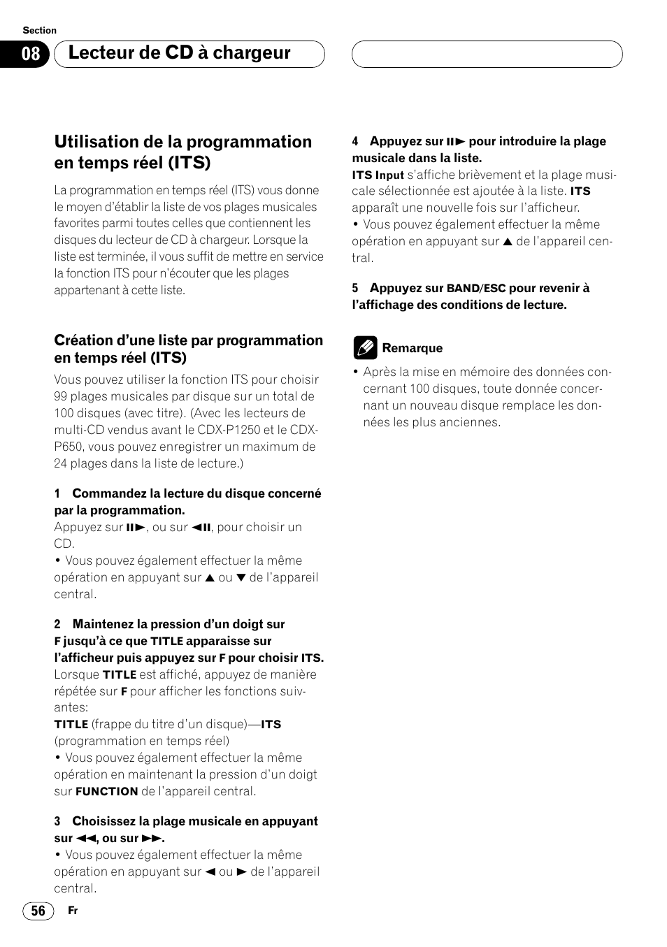 Utilisation de la programmation en temps, En temps réel (its) 56, Lecteur de cd à chargeur | Pioneer DVH-P7000R User Manual | Page 156 / 204