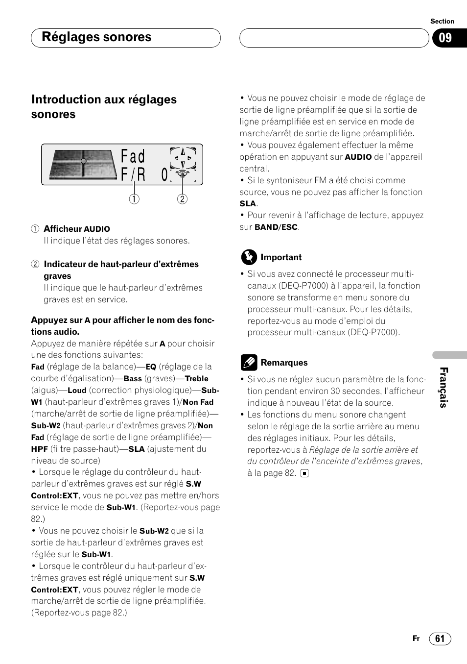 Introduction aux réglages sonores 61, Réglages sonores, Introduction aux réglages sonores | Pioneer DVH-P7000R User Manual | Page 161 / 204