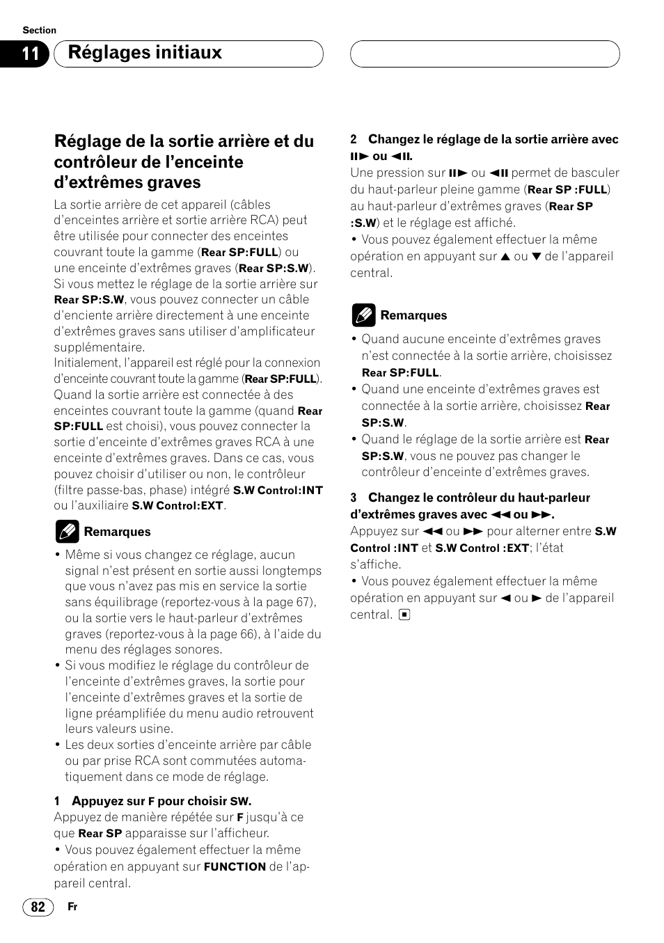 Réglage de la sortie arrière et du contrôleur, De l’enceinte d’extrêmes graves 82, Réglages initiaux | Pioneer DVH-P7000R User Manual | Page 182 / 204