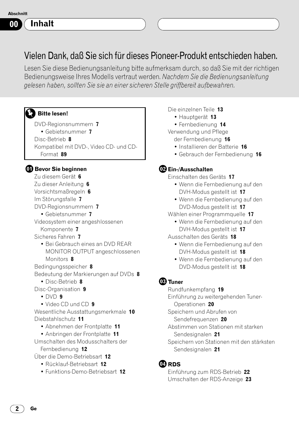 Inhalt | Pioneer DVH-P7000R User Manual | Page 2 / 204
