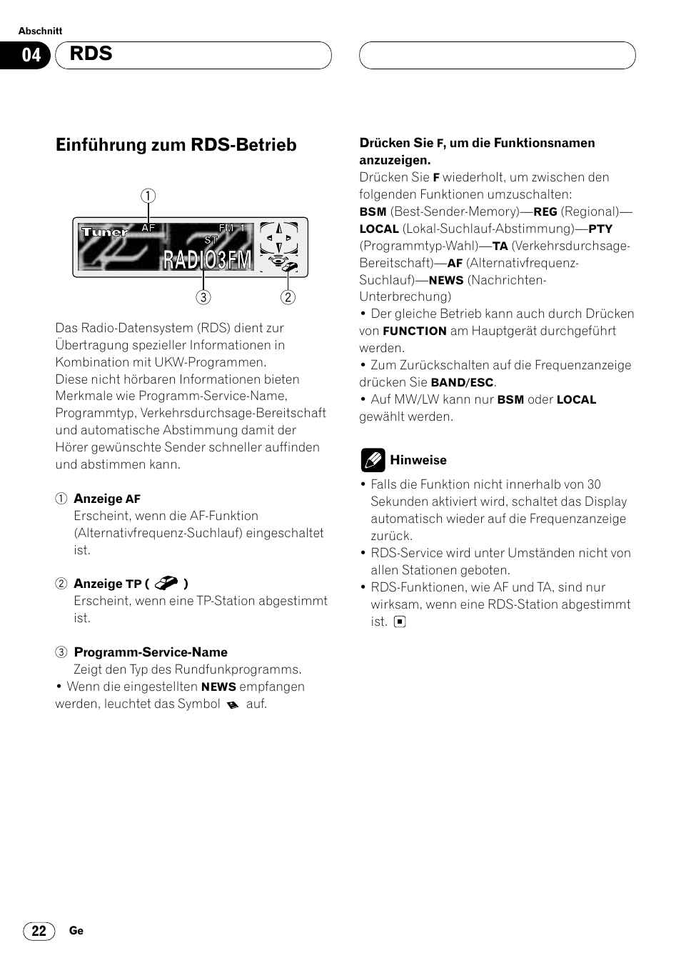 Einführung zum rds-betrieb 22, Einführung zum rds-betrieb | Pioneer DVH-P7000R User Manual | Page 22 / 204