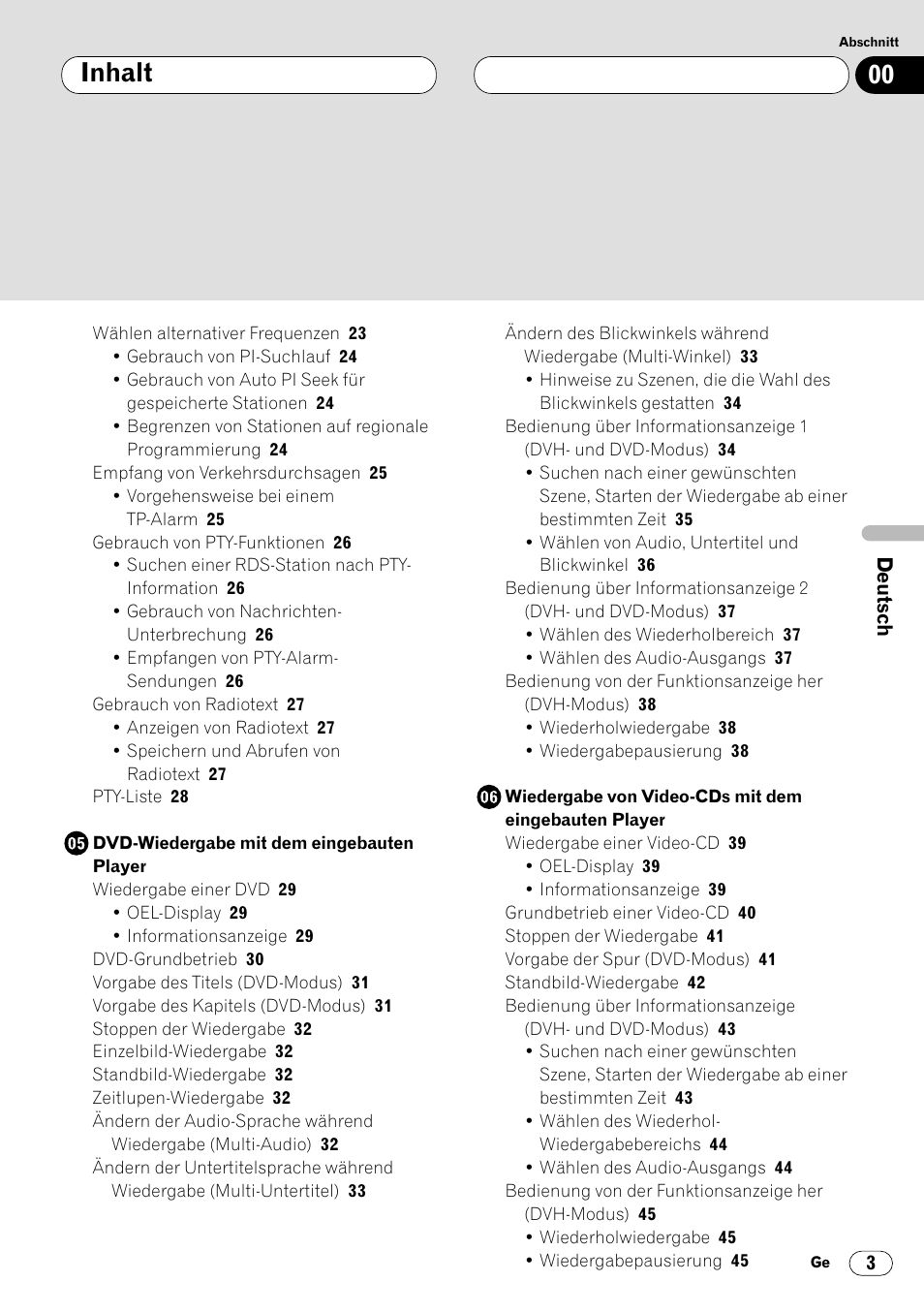 Inhalt | Pioneer DVH-P7000R User Manual | Page 3 / 204