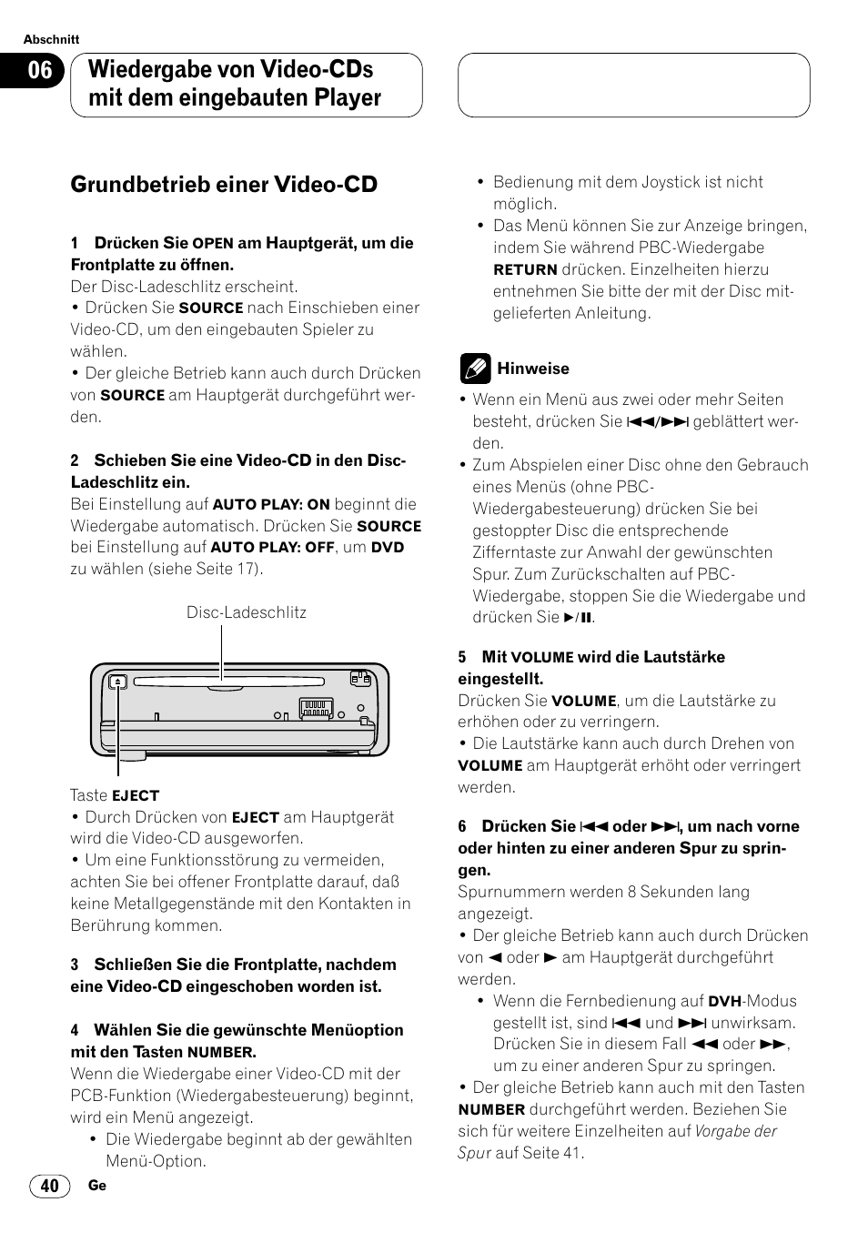 Grundbetrieb einer video-cd 40, Grundbetrieb einer video-cd | Pioneer DVH-P7000R User Manual | Page 40 / 204