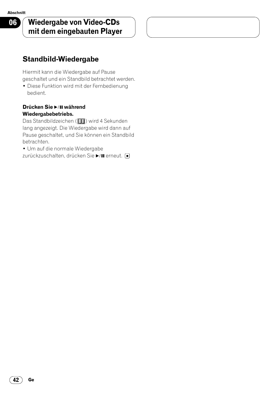 Standbild-wiedergabe 42, Standbild-wiedergabe | Pioneer DVH-P7000R User Manual | Page 42 / 204