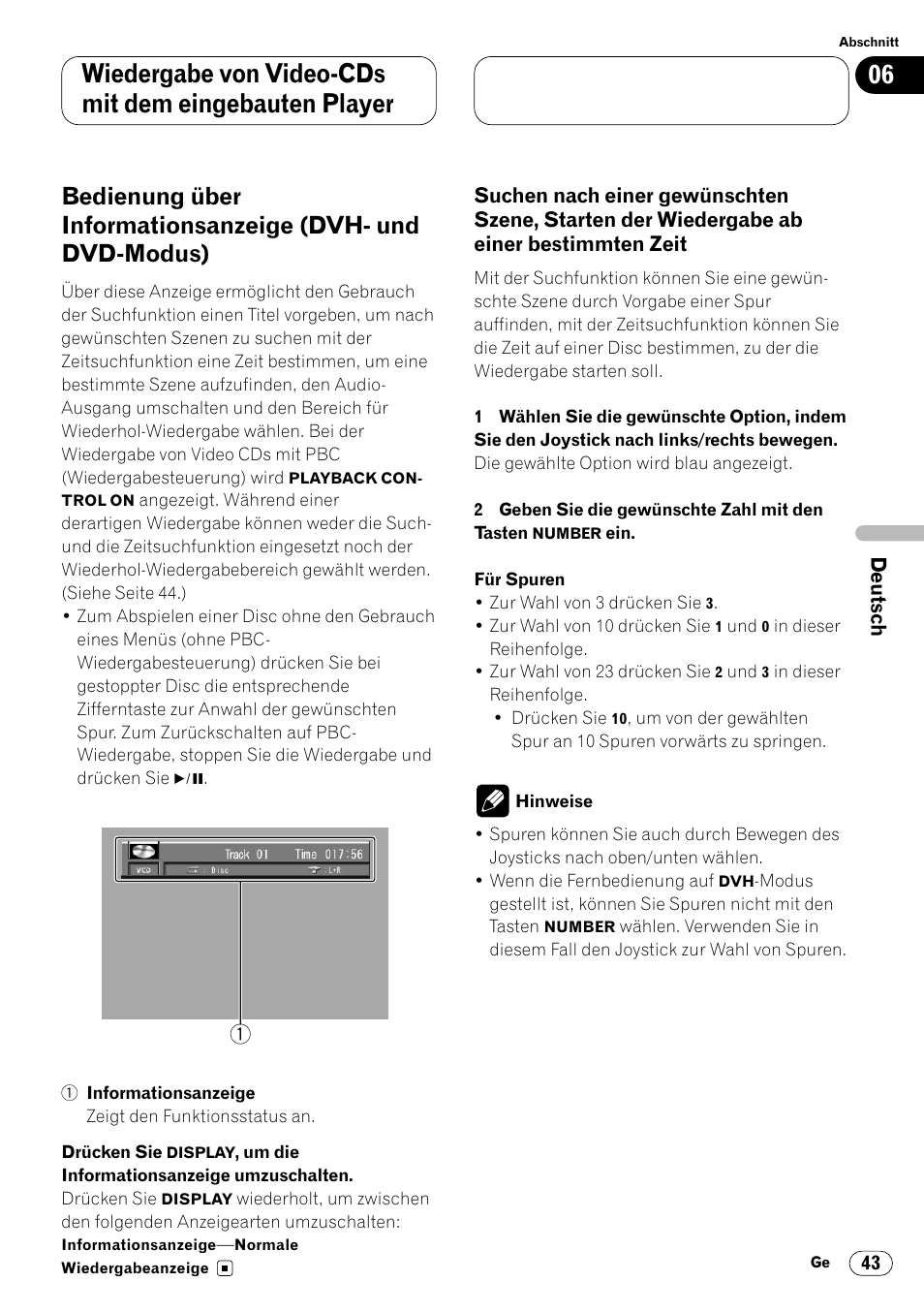 Bedienung über informationsanzeige | Pioneer DVH-P7000R User Manual | Page 43 / 204
