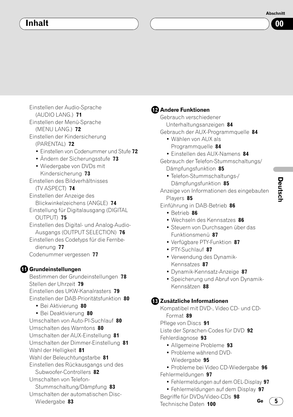 Inhalt | Pioneer DVH-P7000R User Manual | Page 5 / 204
