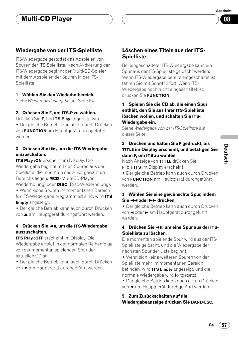 Spielliste 57, Multi-cd player | Pioneer DVH-P7000R User Manual | Page 57 / 204