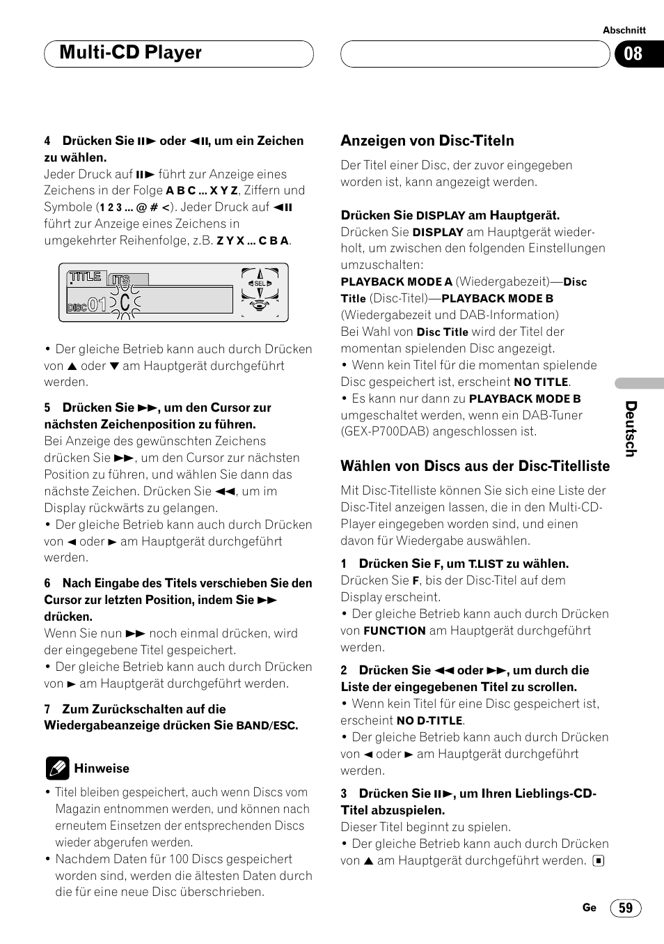 Disc-titelliste 59, Multi-cd player | Pioneer DVH-P7000R User Manual | Page 59 / 204