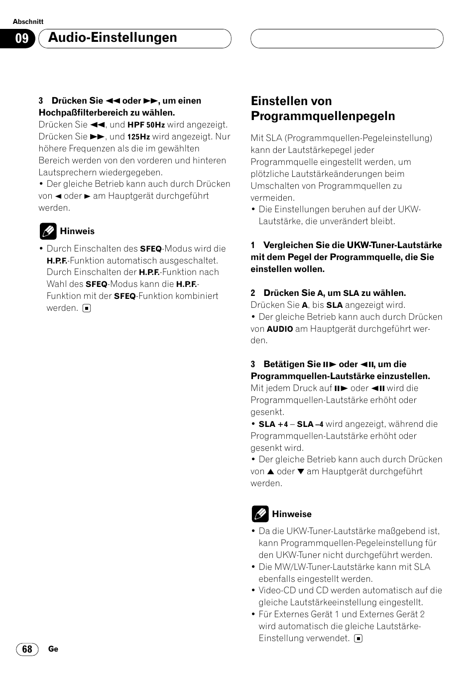 Einstellen von programmquellenpegeln 68, Audio-einstellungen, Einstellen von programmquellenpegeln | Pioneer DVH-P7000R User Manual | Page 68 / 204
