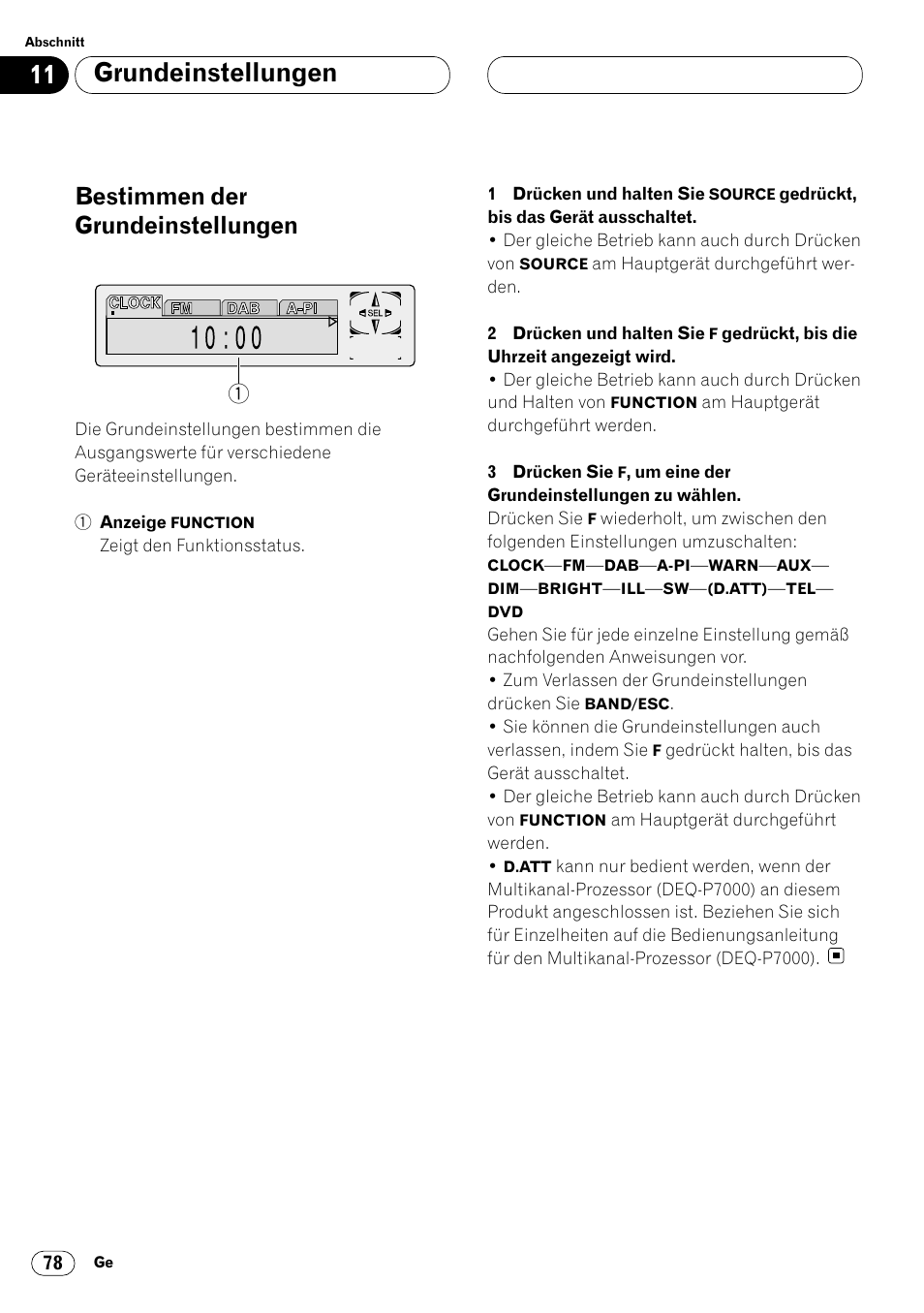 Bestimmen der grundeinstellungen 78, Grundeinstellungen, Bestimmen der grundeinstellungen | Pioneer DVH-P7000R User Manual | Page 78 / 204