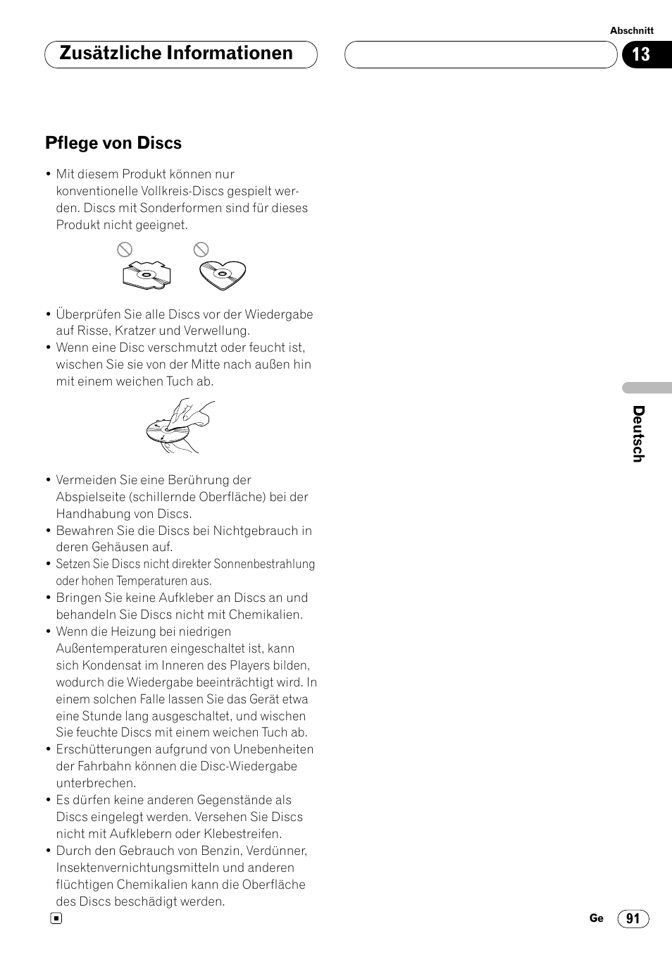 Pflege von discs 91, Zusätzliche informationen, Pflege von discs | Pioneer DVH-P7000R User Manual | Page 91 / 204