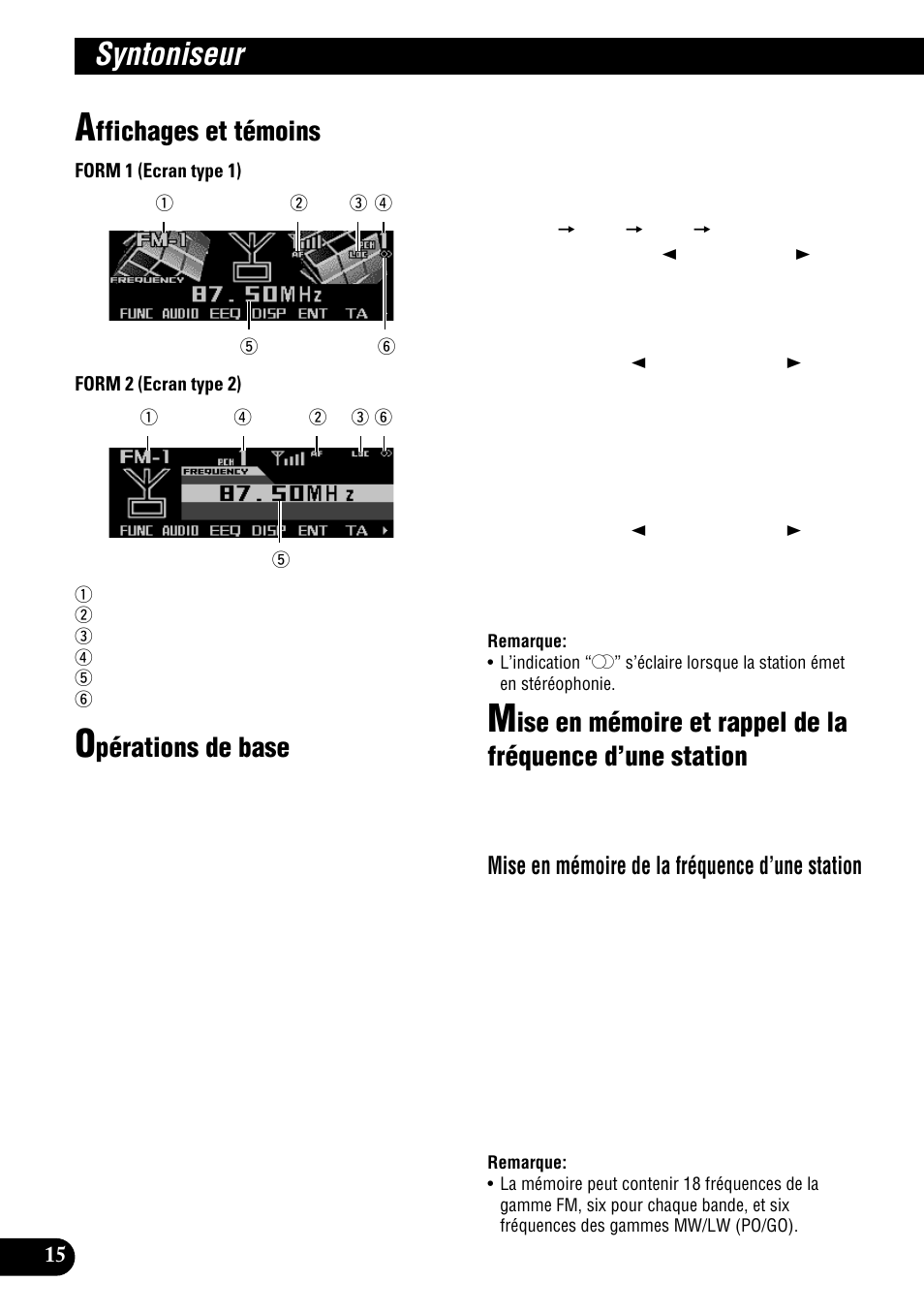 Syntoniseur, D’une station, Ffichages et témoins | Pérations de base, Mise en mémoire de la fréquence d’une station | Pioneer DEH-P900HDD User Manual | Page 102 / 176