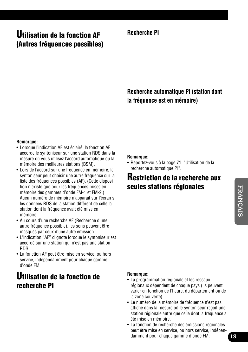 Utilisation de la fonction af, Autres fréquences possibles), Stations régionales | Tilisation de la fonction de recherche pi, Recherche pi | Pioneer DEH-P900HDD User Manual | Page 105 / 176