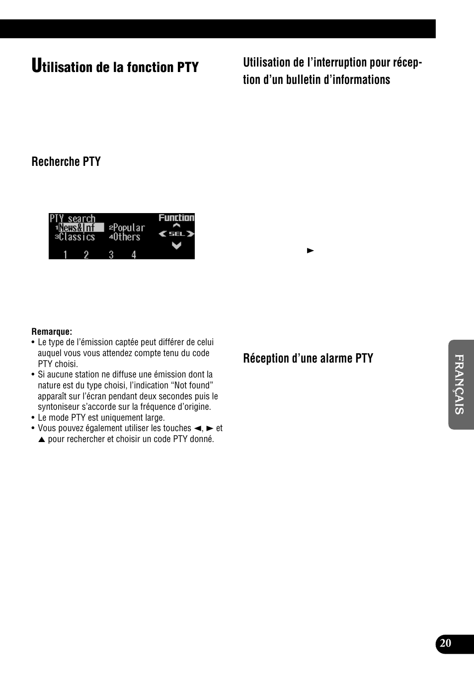 Utilisation de la fonction pty, Tilisation de la fonction pty, Recherche pty | Réception d’une alarme pty | Pioneer DEH-P900HDD User Manual | Page 107 / 176