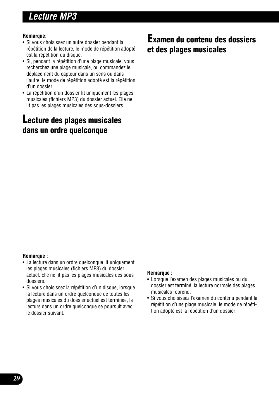 Lecture des plages musicales dans un, Ordre quelconque, Examen du contenu des dossiers | Et des plages musicales, Lecture mp3 | Pioneer DEH-P900HDD User Manual | Page 116 / 176