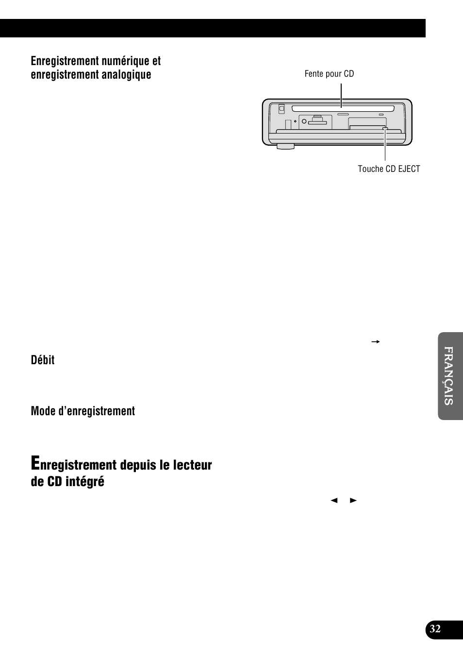 Enregistrement depuis le lecteur, De cd intégré, Nregistrement depuis le lecteur de cd intégré | Débit, Mode d’enregistrement | Pioneer DEH-P900HDD User Manual | Page 119 / 176