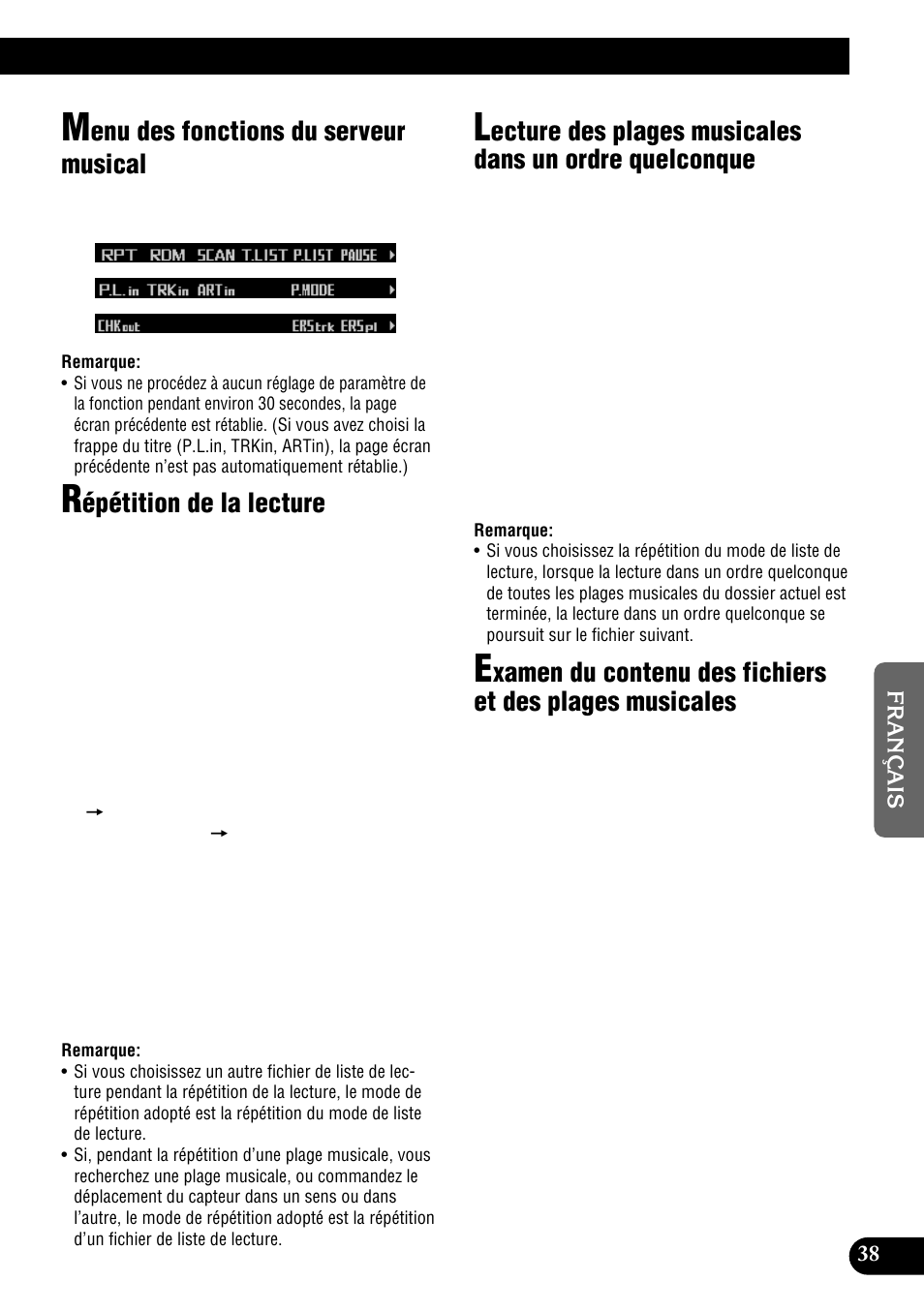 Quelconque, Examen du contenu des fichiers et des plages, Musicales | Enu des fonctions du serveur musical, Épétition de la lecture | Pioneer DEH-P900HDD User Manual | Page 125 / 176