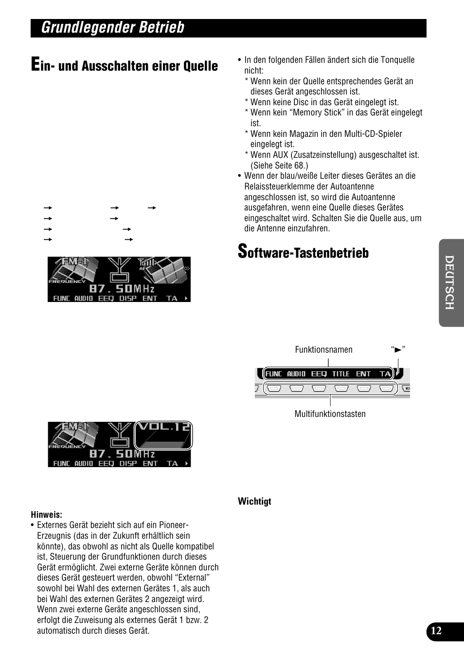 Grundlegender betrieb, In- und ausschalten einer quelle, Oftware-tastenbetrieb | Pioneer DEH-P900HDD User Manual | Page 13 / 176