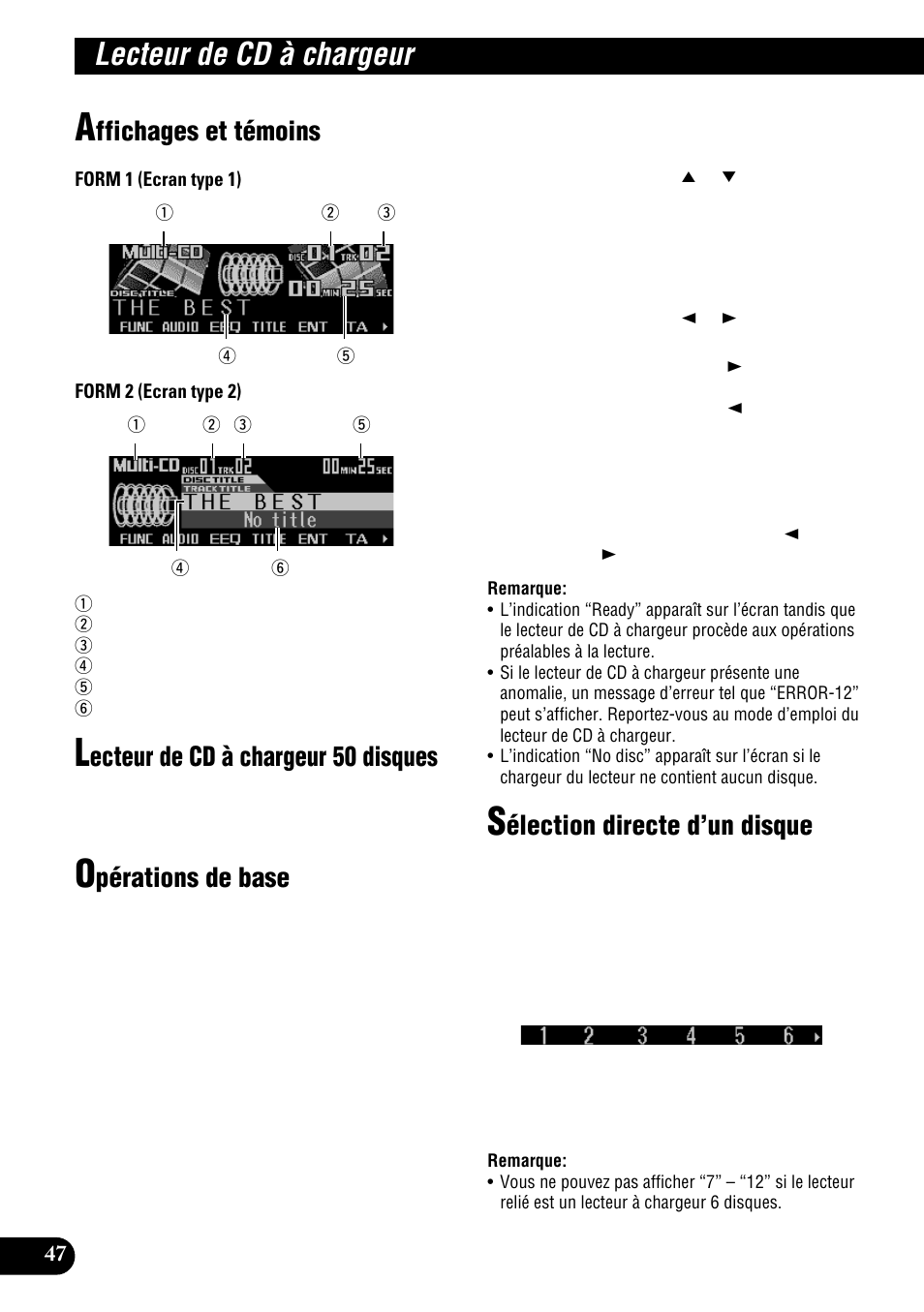 Lecteur de cd à chargeur, Ffichages et témoins, Ecteur de cd à chargeur 50 disques | Pérations de base, Élection directe d’un disque | Pioneer DEH-P900HDD User Manual | Page 134 / 176