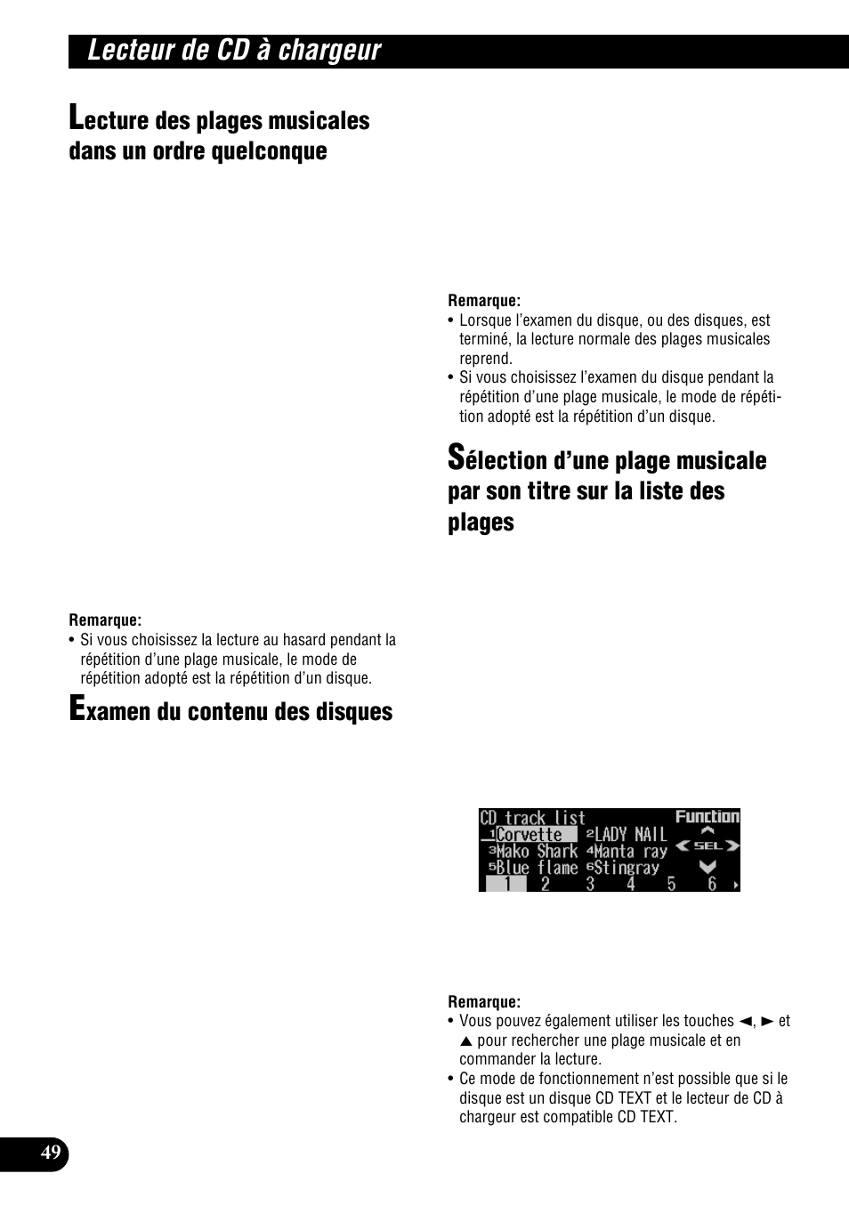 Lecture des plages musicales dans un, Ordre quelconque, Sur la liste des plages | Lecteur de cd à chargeur, Xamen du contenu des disques | Pioneer DEH-P900HDD User Manual | Page 136 / 176