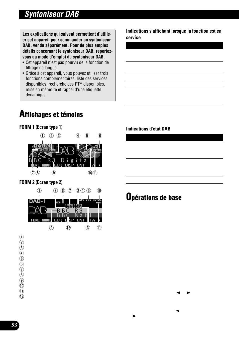 Syntoniseur dab, Affichages et témoins opérations de base, Ffichages et témoins | Pérations de base | Pioneer DEH-P900HDD User Manual | Page 140 / 176
