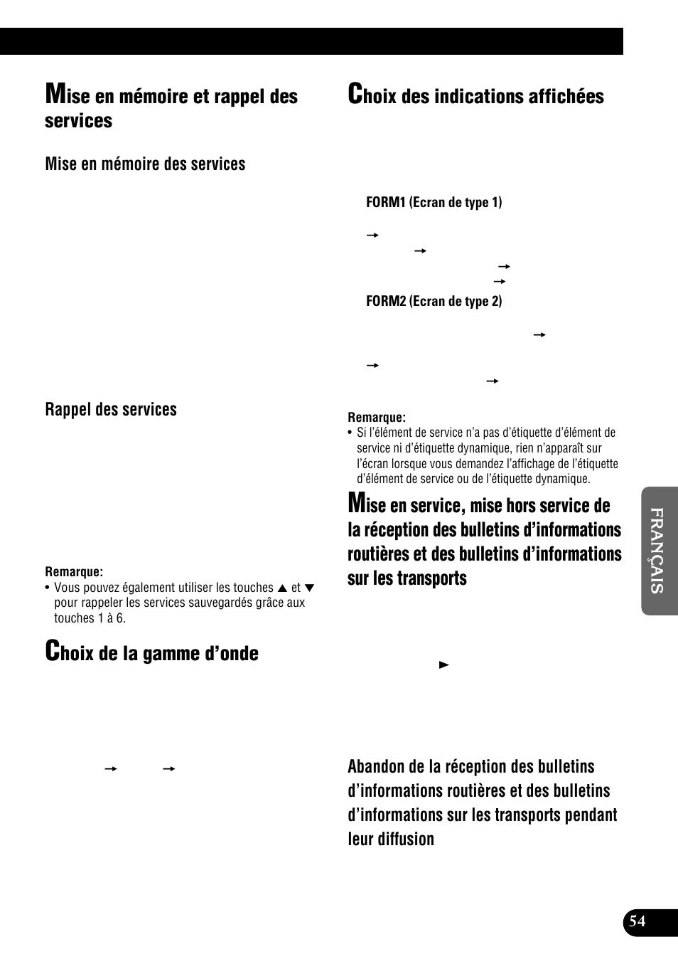 Ise en mémoire et rappel des services, Hoix de la gamme d’onde, Hoix des indications affichées | Mise en mémoire des services, Rappel des services | Pioneer DEH-P900HDD User Manual | Page 141 / 176