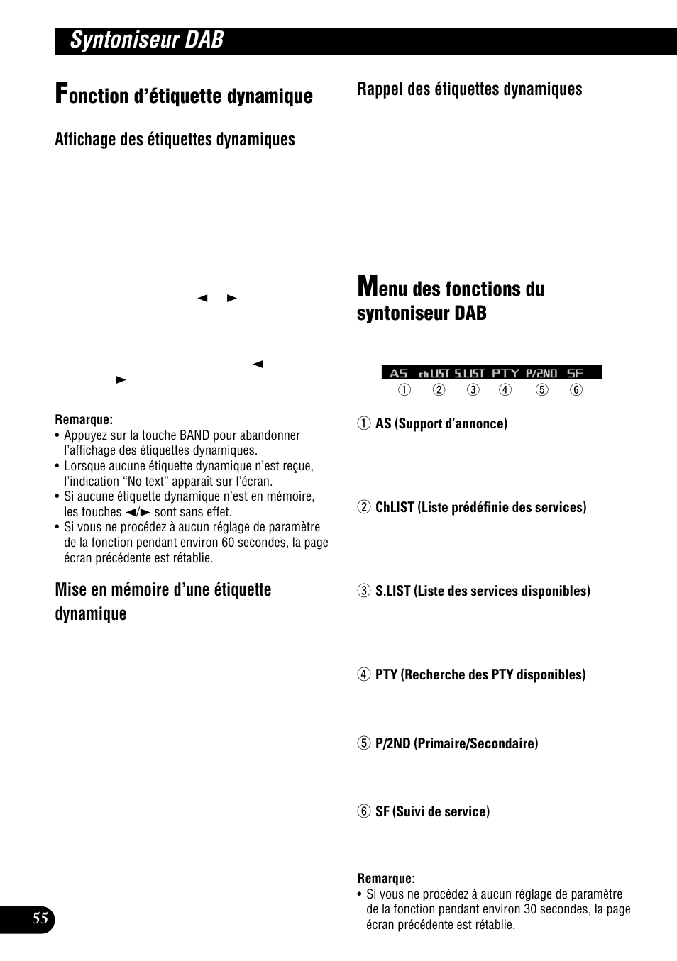 Syntoniseur dab, Onction d’étiquette dynamique, Enu des fonctions du syntoniseur dab | Affichage des étiquettes dynamiques, Mise en mémoire d’une étiquette dynamique, Rappel des étiquettes dynamiques | Pioneer DEH-P900HDD User Manual | Page 142 / 176