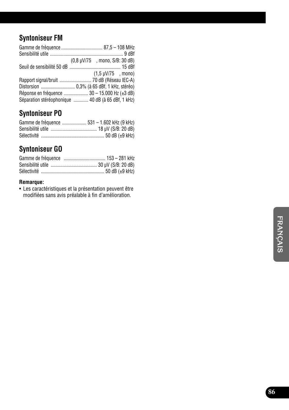 Syntoniseur fm, Syntoniseur po, Syntoniseur go | Pioneer DEH-P900HDD User Manual | Page 173 / 176