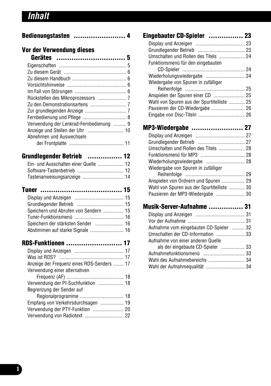 Inhalt | Pioneer DEH-P900HDD User Manual | Page 2 / 176