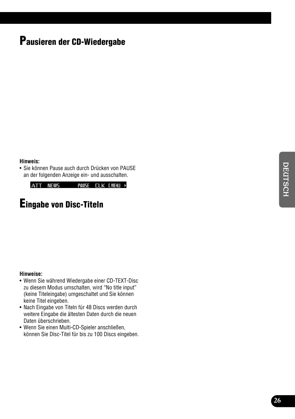 Ausieren der cd-wiedergabe, Ingabe von disc-titeln | Pioneer DEH-P900HDD User Manual | Page 27 / 176