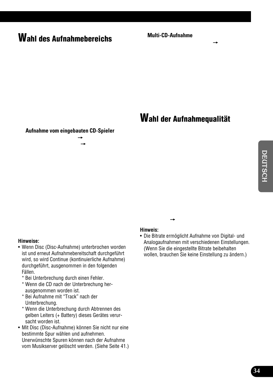 Ahl des aufnahmebereichs, Ahl der aufnahmequalität | Pioneer DEH-P900HDD User Manual | Page 35 / 176