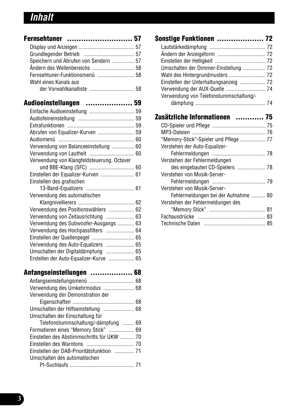 Inhalt | Pioneer DEH-P900HDD User Manual | Page 4 / 176
