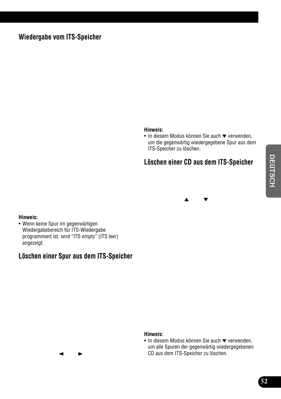 Wiedergabe vom its-speicher, Löschen einer spur aus dem its-speicher, Löschen einer cd aus dem its-speicher | Pioneer DEH-P900HDD User Manual | Page 53 / 176
