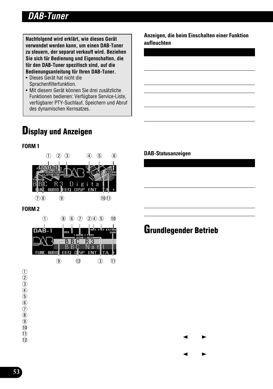Dab-tuner, Display und anzeigen grundlegender betrieb, Isplay und anzeigen | Rundlegender betrieb | Pioneer DEH-P900HDD User Manual | Page 54 / 176