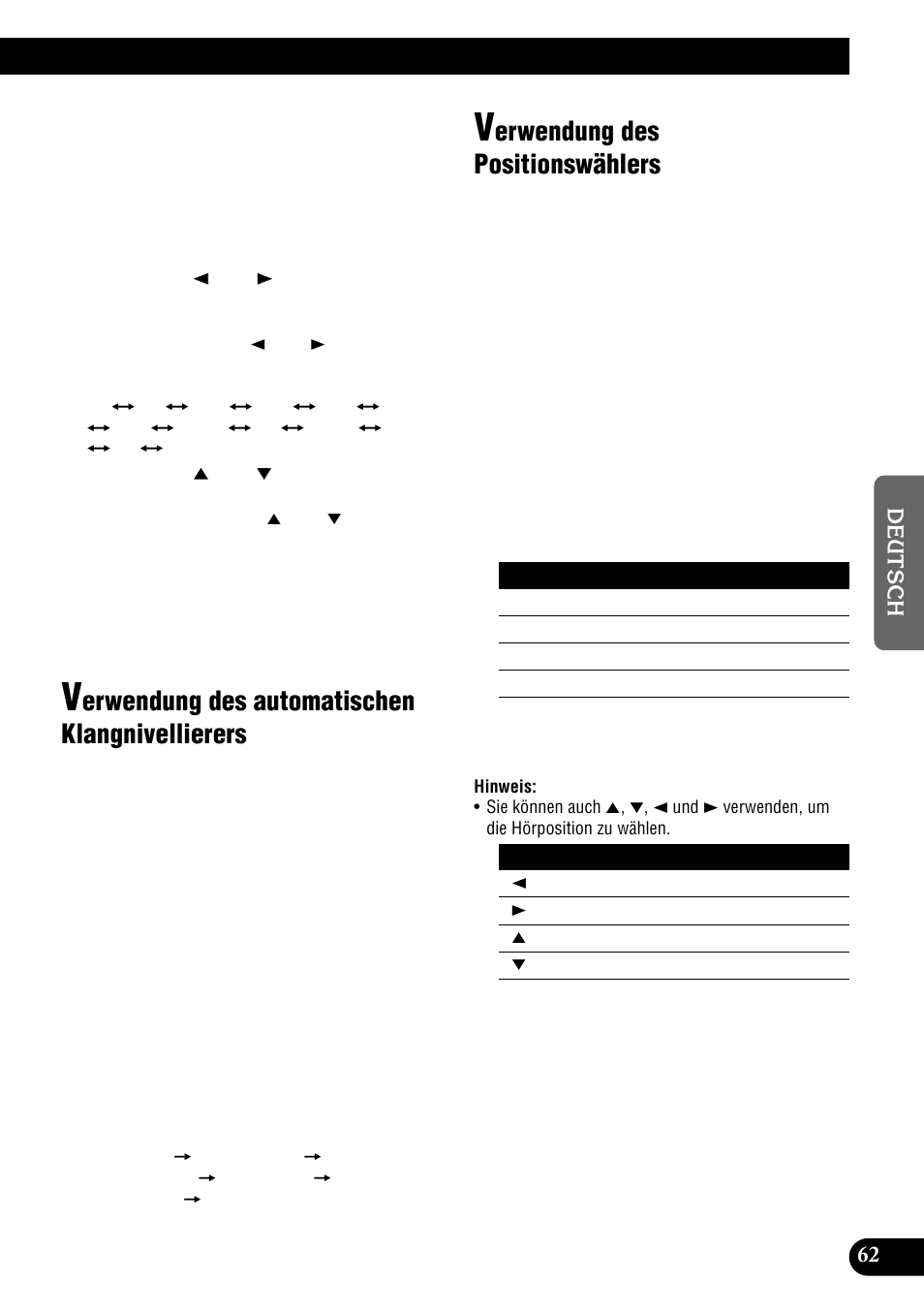 Verwendung des automatischen, Klangnivellierers, Verwendung des positionswählers | Erwendung des automatischen klangnivellierers, Erwendung des positionswählers | Pioneer DEH-P900HDD User Manual | Page 63 / 176