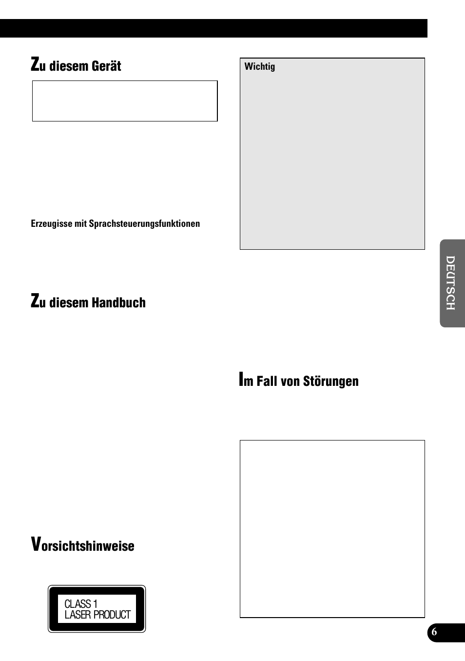 U diesem gerät, U diesem handbuch, Orsichtshinweise | M fall von störungen | Pioneer DEH-P900HDD User Manual | Page 7 / 176
