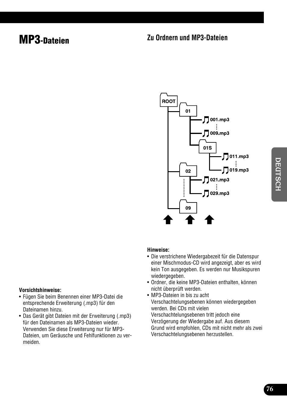 Mp3-dateien, Dateien, Zu ordnern und mp3-dateien | Pioneer DEH-P900HDD User Manual | Page 77 / 176
