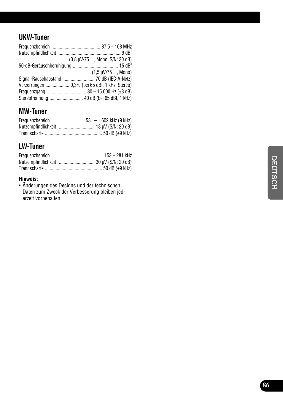 Ukw-tuner, Mw-tuner, Lw-tuner | Pioneer DEH-P900HDD User Manual | Page 87 / 176