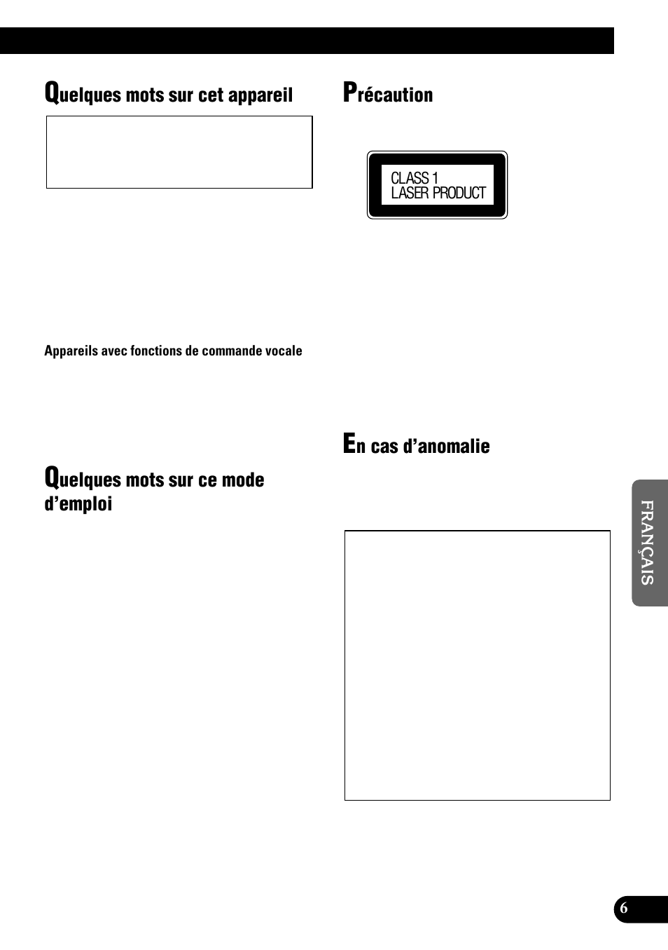 Uelques mots sur cet appareil, Uelques mots sur ce mode d’emploi, Récaution | N cas d’anomalie | Pioneer DEH-P900HDD User Manual | Page 93 / 176