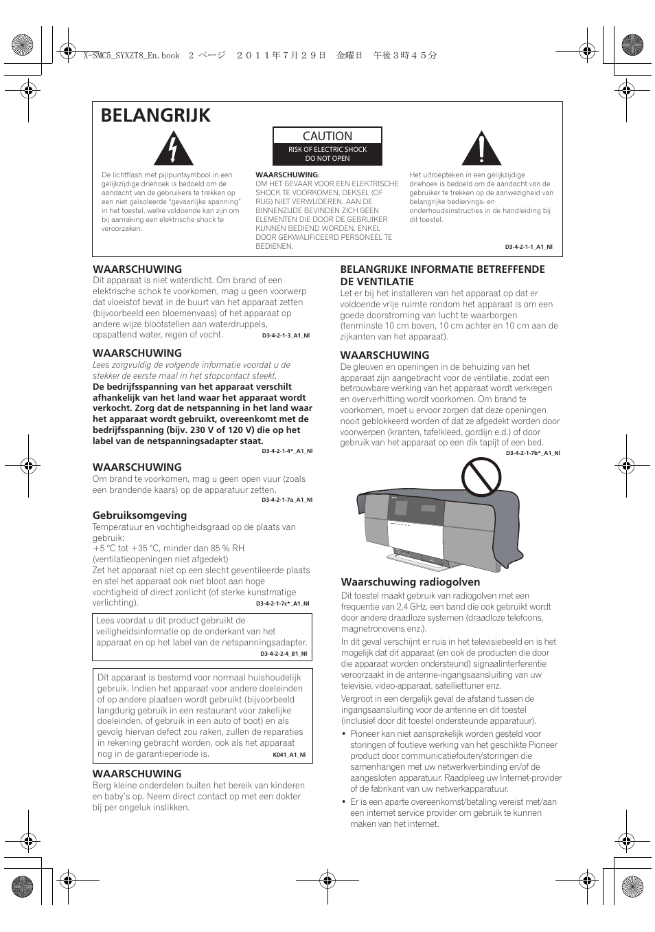 Belangrijk, Caution | Pioneer X-SMC5-K User Manual | Page 110 / 224