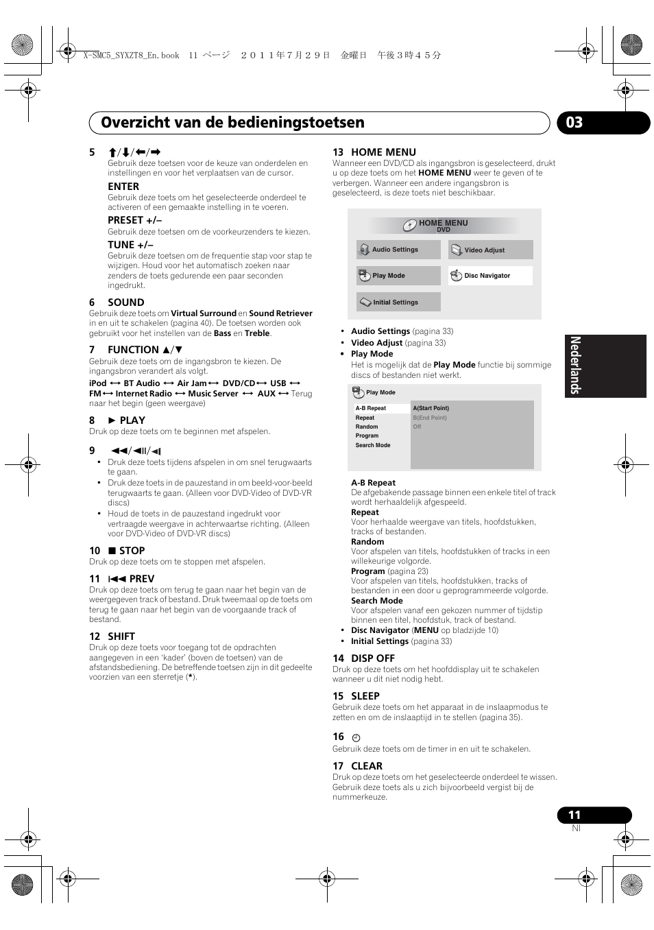 Overzicht van de bedieningstoetsen 03, Deutsch italiano nederlands pyccкий | Pioneer X-SMC5-K User Manual | Page 119 / 224