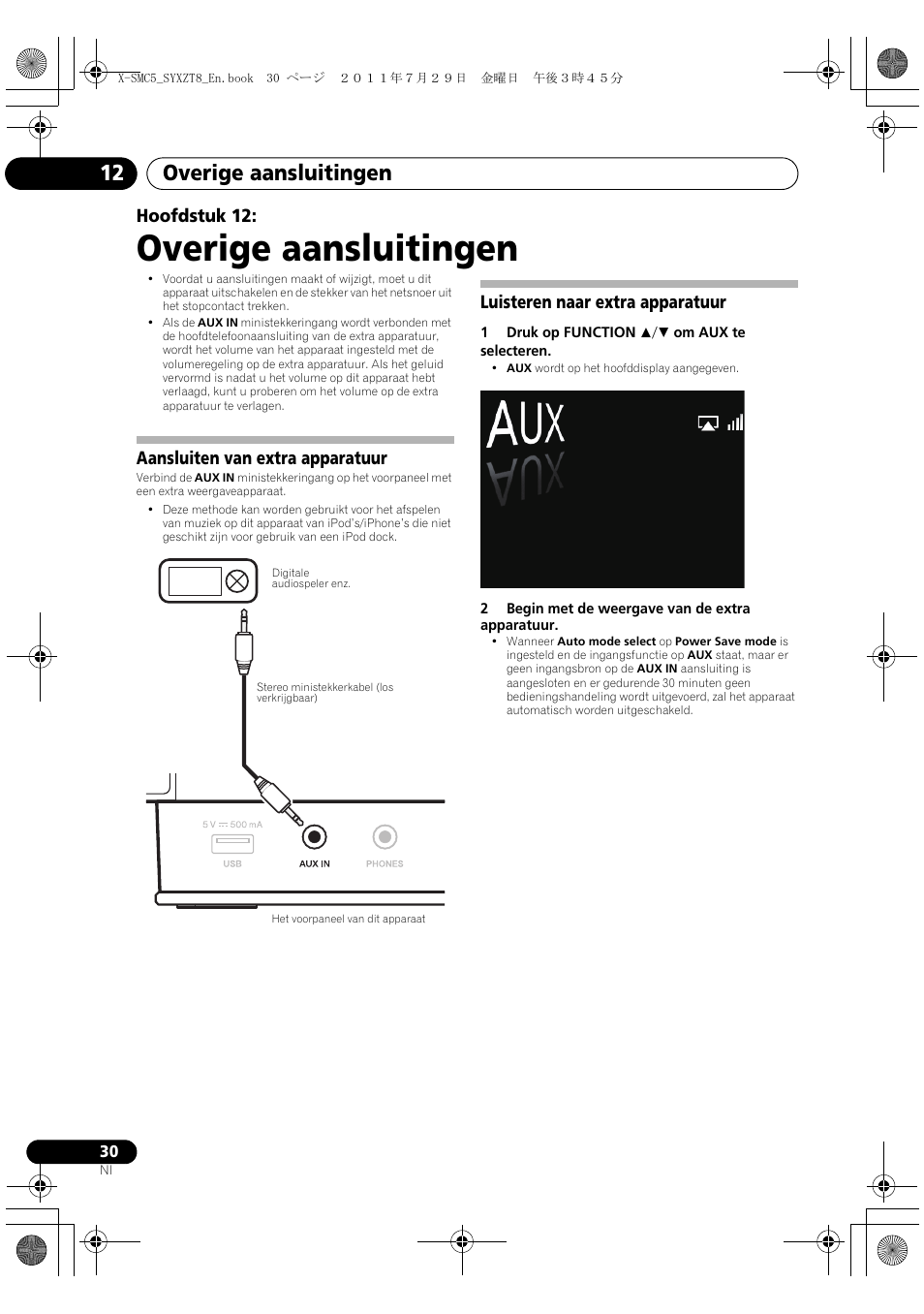 Overige aansluitingen, Overige aansluitingen 12, Hoofdstuk 12 | Aansluiten van extra apparatuur, Luisteren naar extra apparatuur | Pioneer X-SMC5-K User Manual | Page 138 / 224