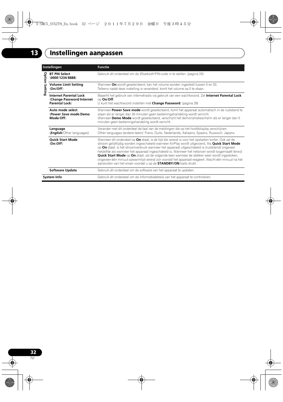 Instellingen aanpassen 13 | Pioneer X-SMC5-K User Manual | Page 140 / 224