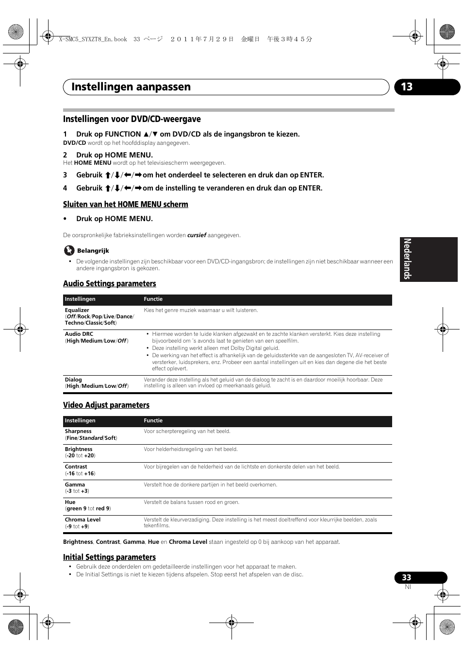 Instellingen voor dvd/cd-weergave, Instellingen aanpassen 13, Deutsch italiano nederlands pyccкий | Pioneer X-SMC5-K User Manual | Page 141 / 224