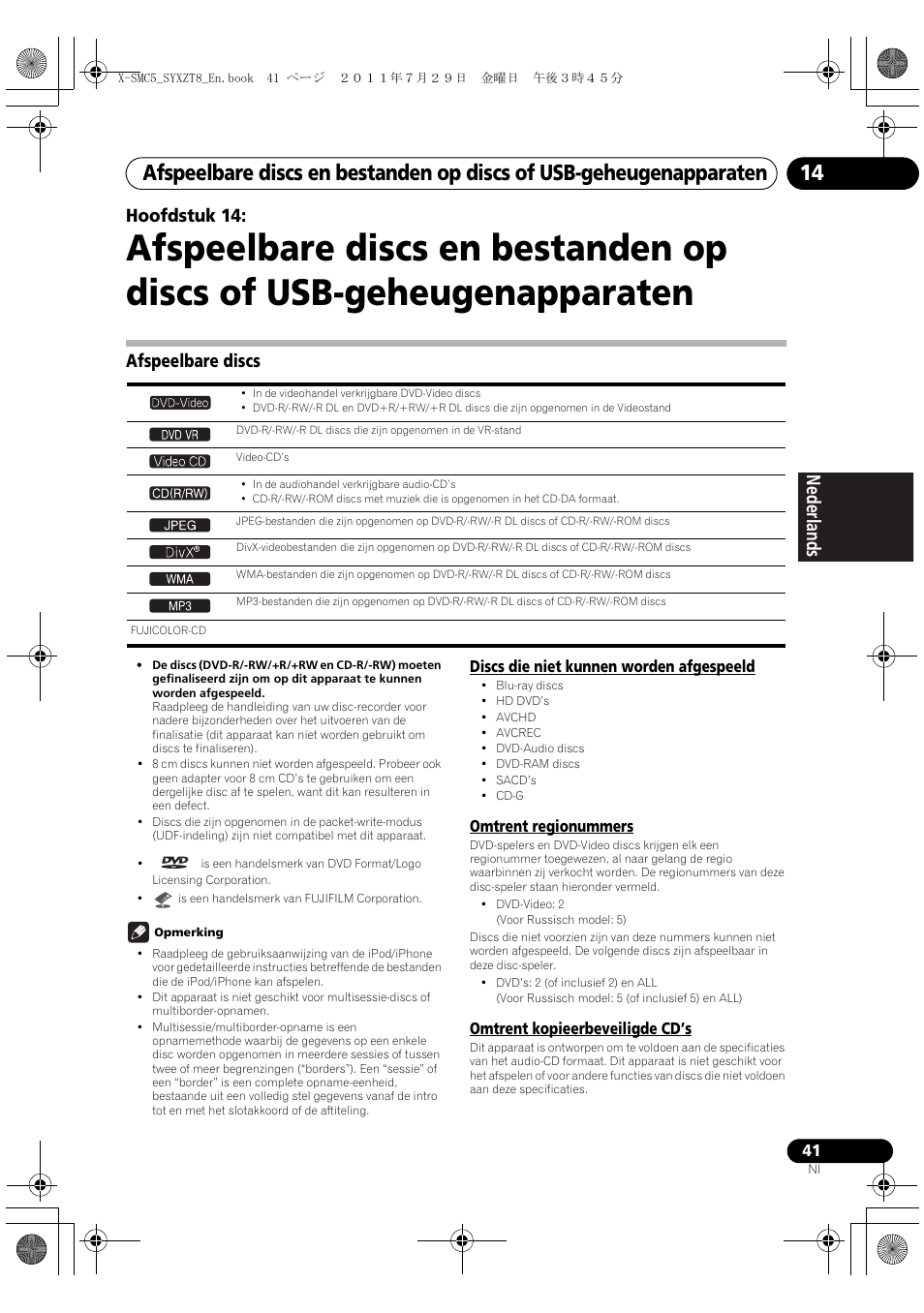 Afspeelbare discs, Deutsch italiano nederlands pyccкий, Hoofdstuk 14 | Pioneer X-SMC5-K User Manual | Page 149 / 224