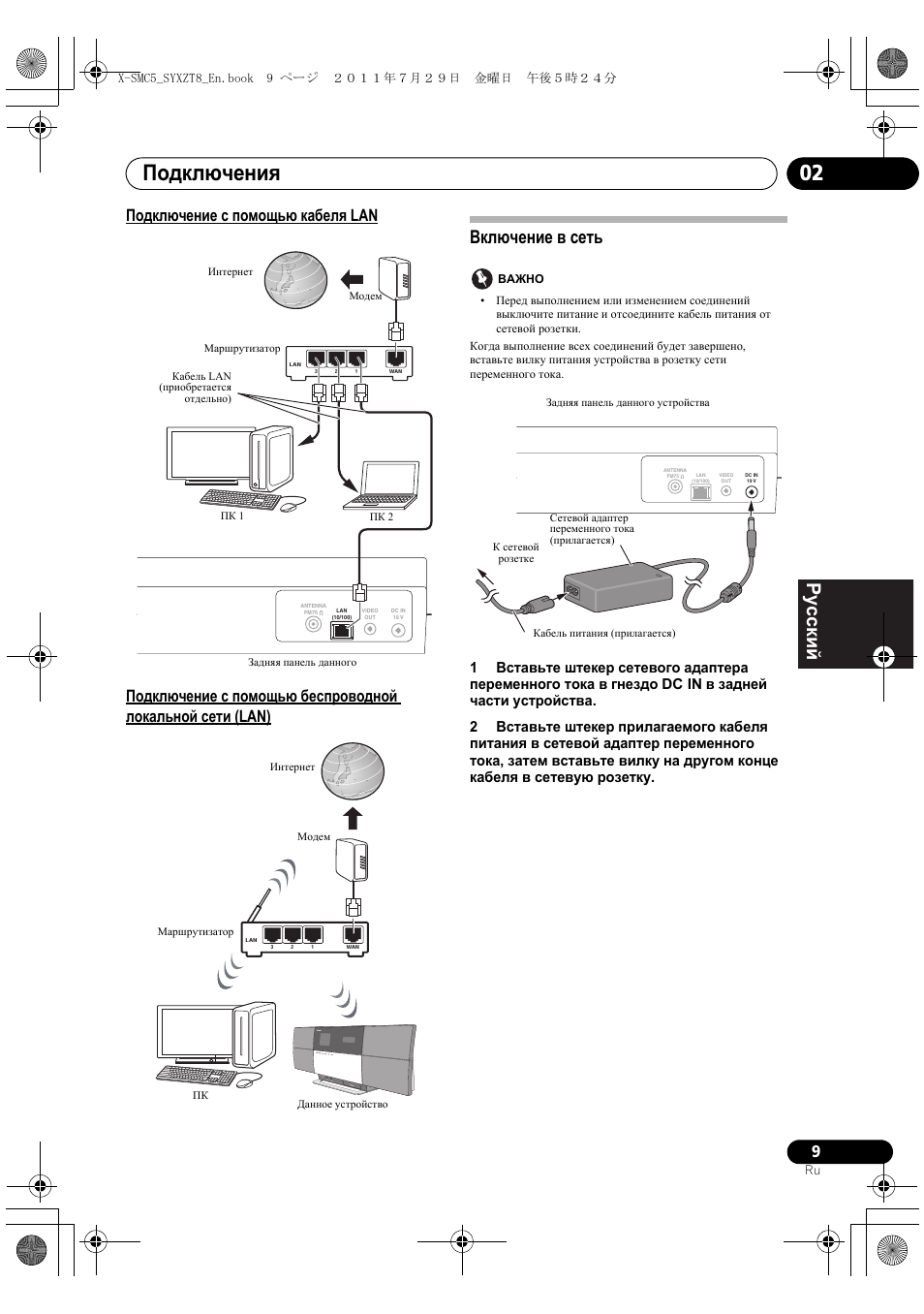 Включение в сеть, Подключения 02, Deutsch italiano nederlands pyccкий | Pioneer X-SMC5-K User Manual | Page 171 / 224