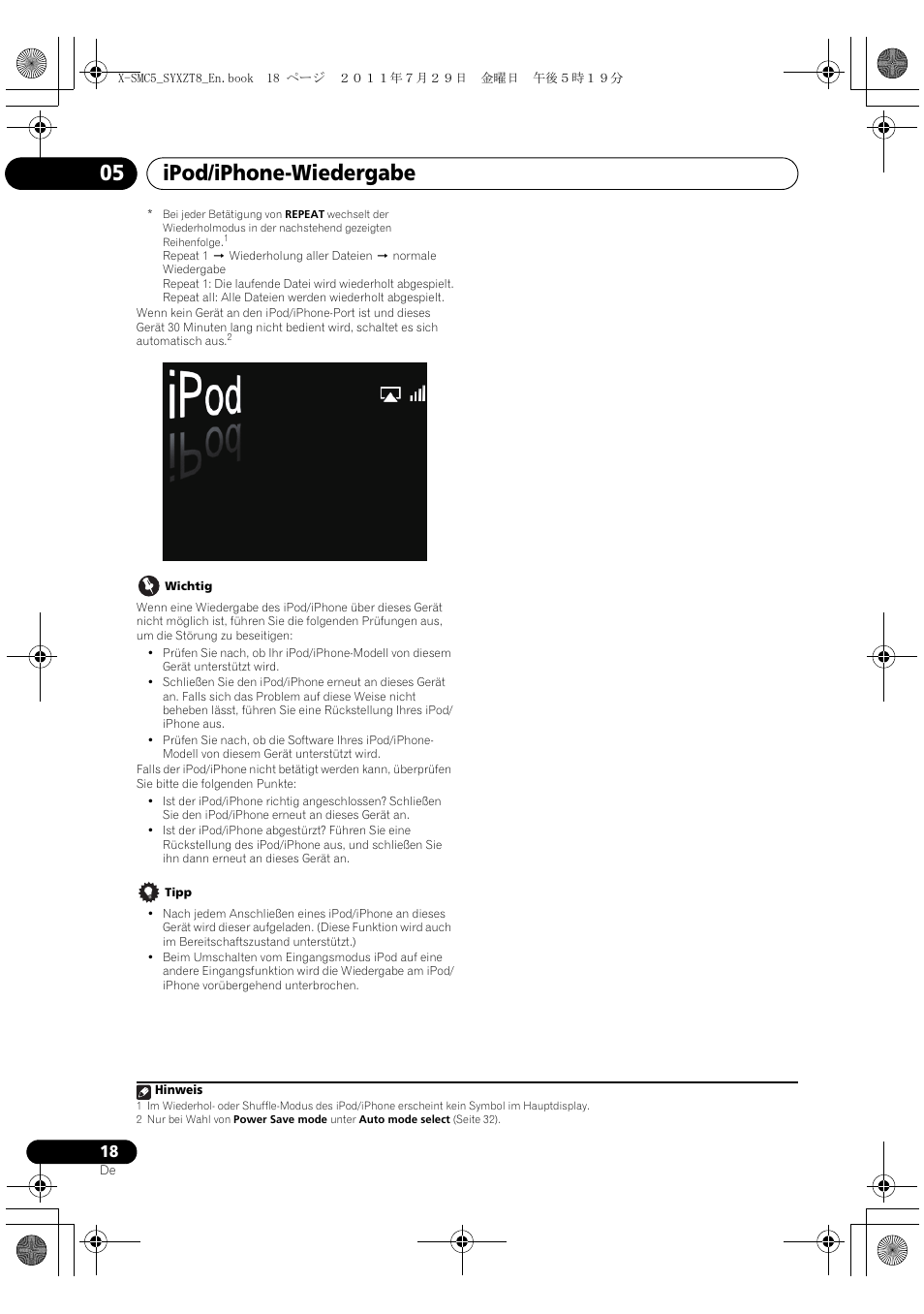 Ipod/iphone-wiedergabe 05 | Pioneer X-SMC5-K User Manual | Page 18 / 224