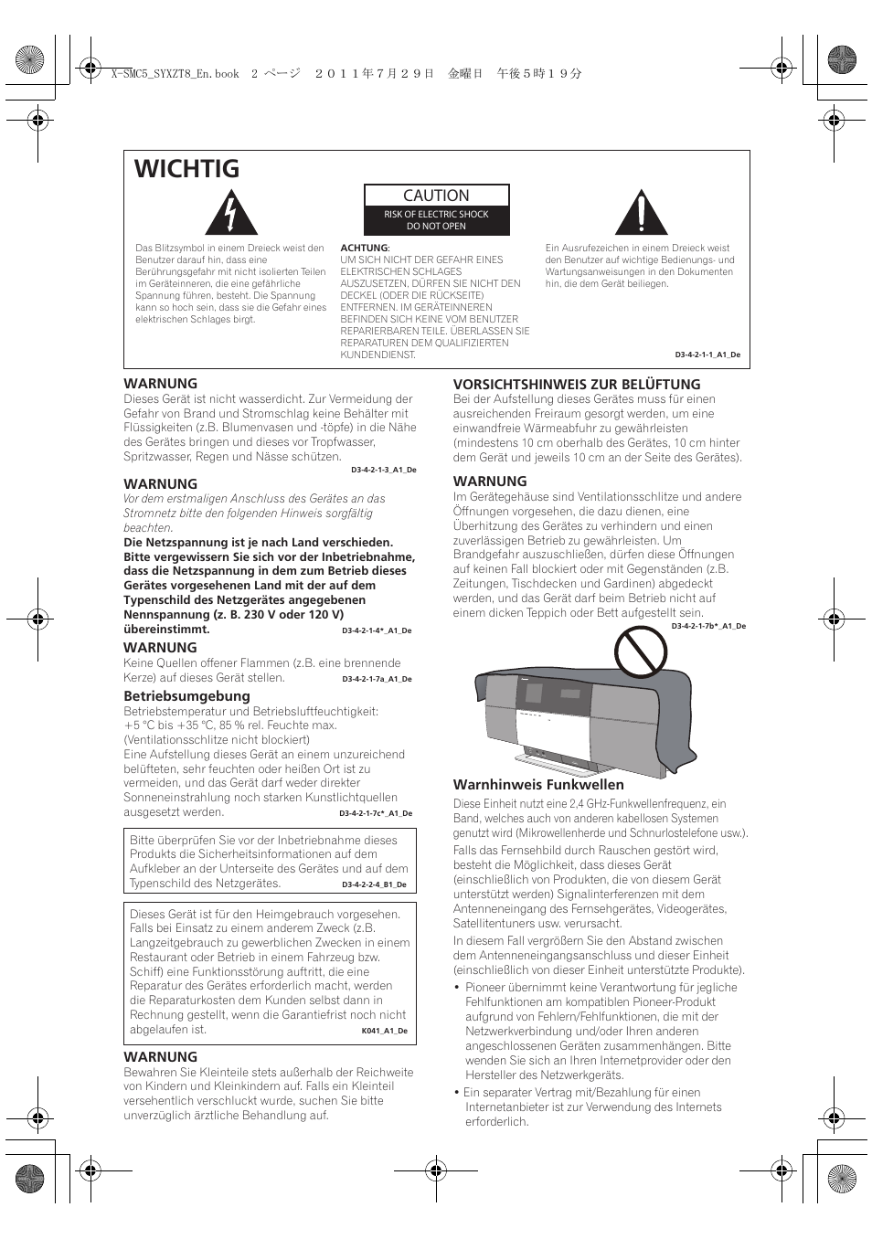 Wichtig, Caution | Pioneer X-SMC5-K User Manual | Page 2 / 224