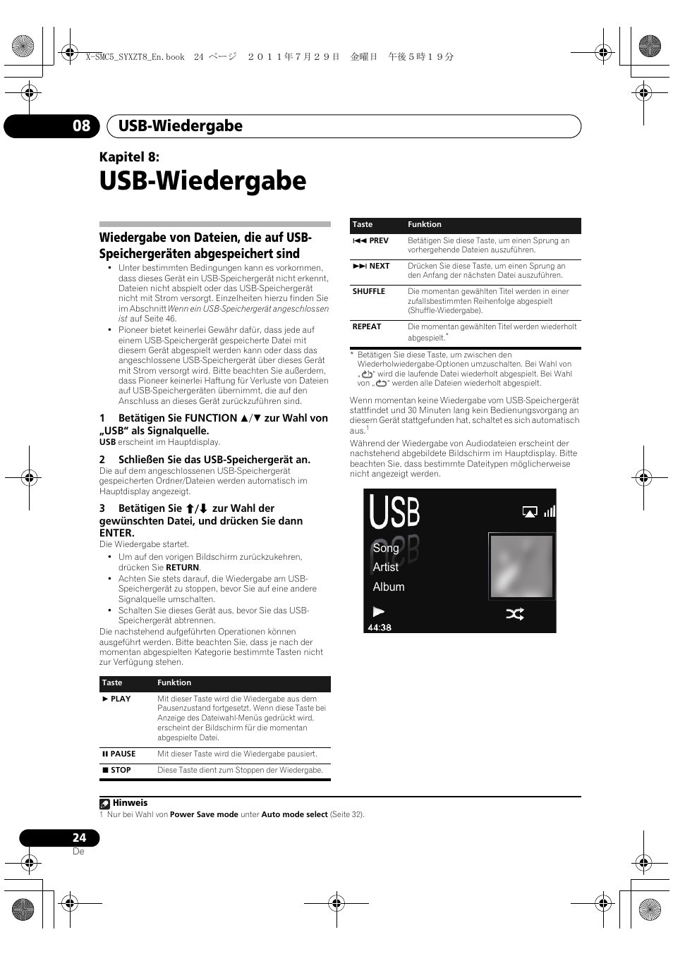 Usb-wiedergabe, Usb-wiedergabe 08, Kapitel 8 | Song artist album | Pioneer X-SMC5-K User Manual | Page 24 / 224